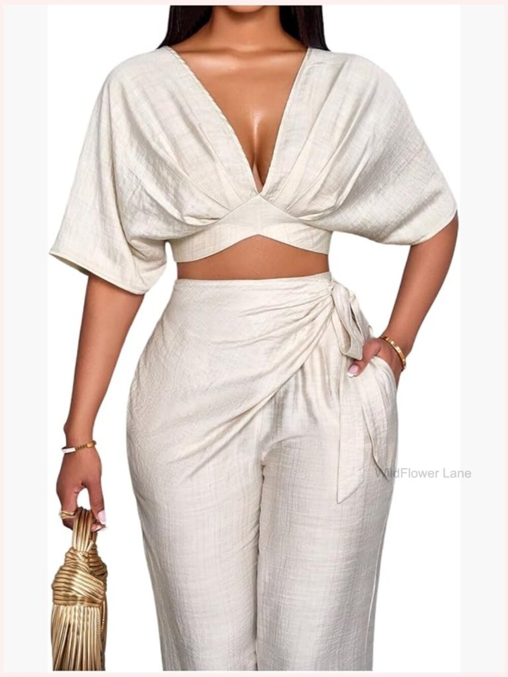Deep V Neck Tie Back Crop Blouse Dolman Sleeve Party Top - Picture 1 of 5